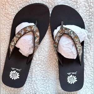 NWT Yellowbox Turquoise/Multi Brow Flip Flop Sandals Ss 8.5